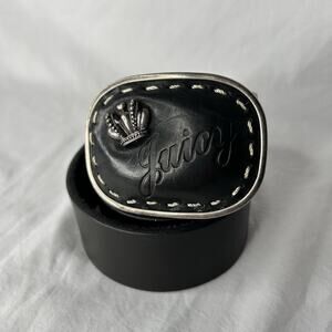 Vintage Y2K Juicy Couture Leather Belt W Large Leather Buckle Crown Size 30-34”